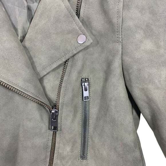 Forever 21 Distressed Faux Leather Olive Moto Jacket With Belt size small - Picture 15 of 16